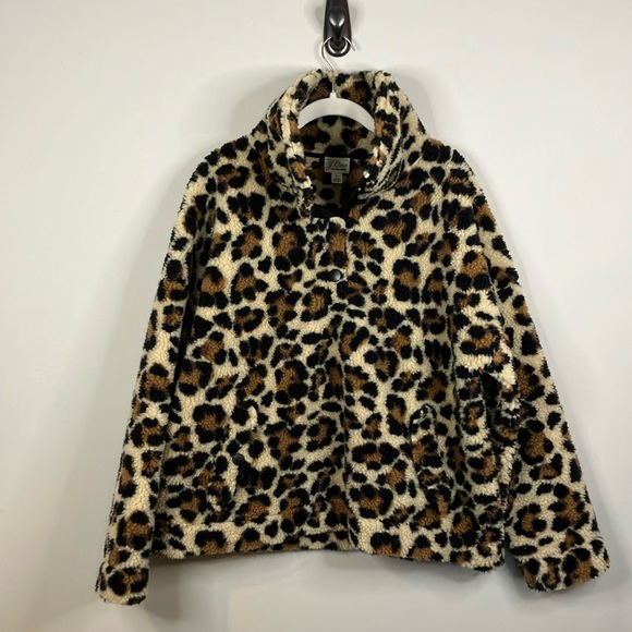 J Crew leopard print fleece pullover - Picture 3 of 9